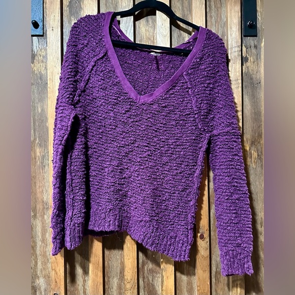 Free People Purple V-Neck Textured Sweater XS - Picture 1 of 3